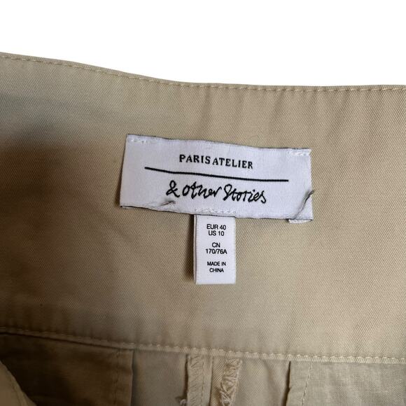 & Other Stories Belted Waist Pleated Trousers Ghurka Waistband Pants Tan Size 10 - Picture 3 of 14